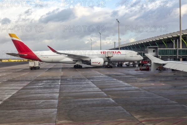 Iberia Airbus A350 passenger aircraft, Terminal 4, Adolfo SuÃ¡rez Madridâ€“Barajas airport, Madrid,