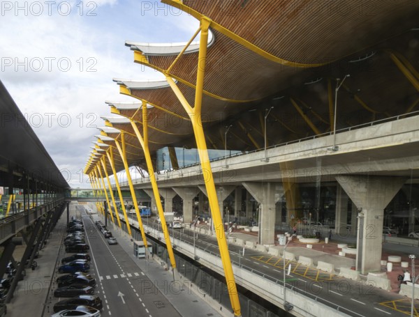 Modern architecture exterior of terminal 4 building, Adolfo SuÃ¡rez Madridâ€“Barajas airport,