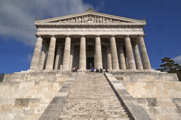 Front view of the Valhalla Memorial, built as a Greek temple in the style of a Doric Peripteros,
