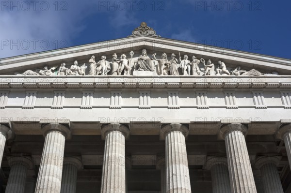 Tympanum sitting on it with sculptures, front of the Valhalla Memorial, honoring important