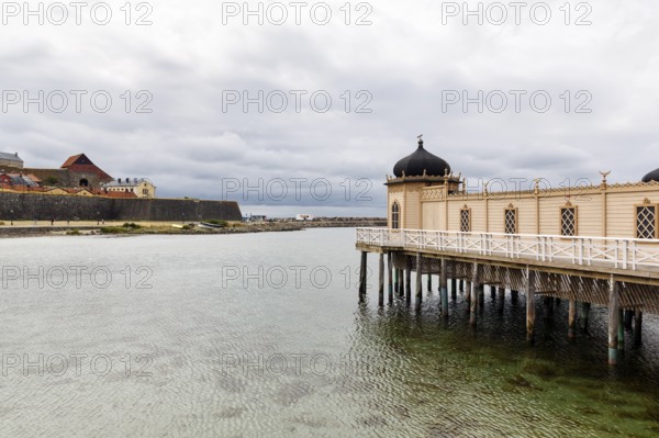 Kallbadhuset Varberg, cold bath house and sauna on the beach, Moorish style, Varberg, Halland,
