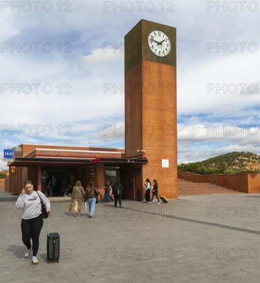 Modern architecture of bus station and clock tower, Estacion Autobuses, city of Teruel, Aragon,