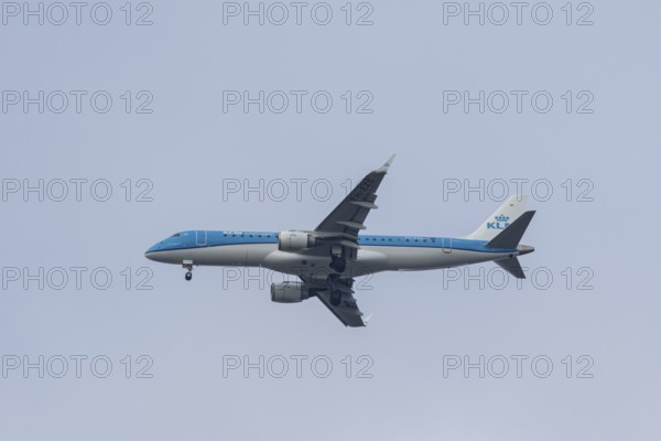 Embraer ERJ-190 jet passenger aircraft of Royal Dutch KLM cityhopper airlines in flight on approach