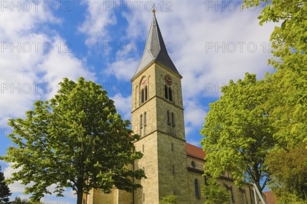 St. Martinus, catholic church, place of worship, sacral building, church tower, clock, cross,