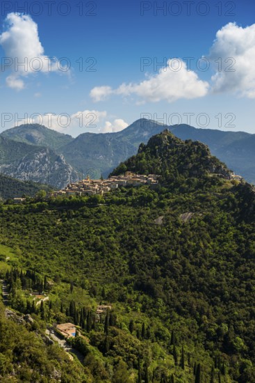 Picturesque mountain village overlooking the sea, Sainte-Agnès, near Menton, Cote d'Azur,