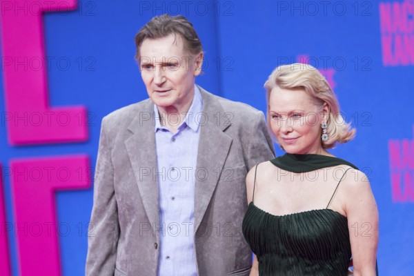 Liam Neeson and Pamela Anderson at the film premiere of The Naked Gun at the UCI Luxe East Side