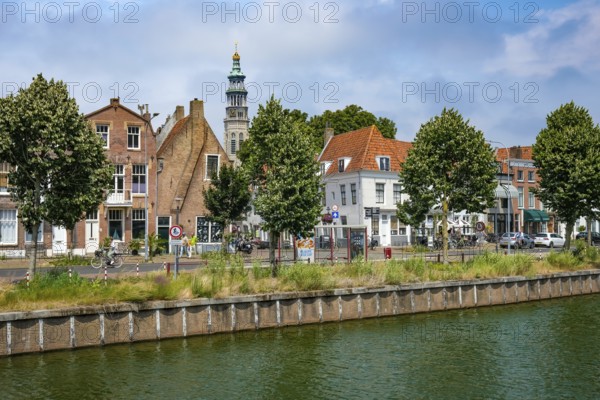 Middelburg, Zeeland, Netherlands - Townhouses on the Turfkaai at the Binnenhaven in the historic