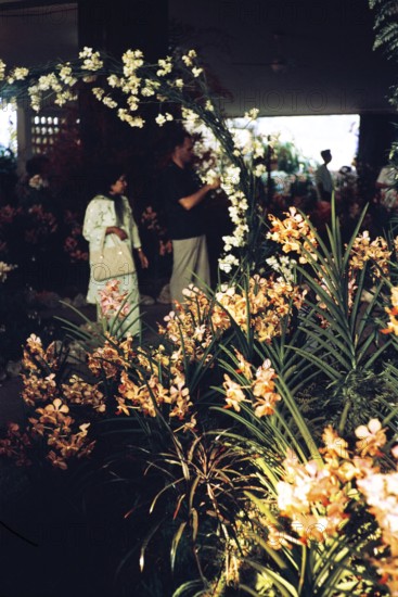 People attending flower show at the Singapore Turf Club, The 4th World Orchid Conference,