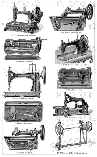Sewing machines in the 19th century, Historical, digitally restored reproduction from a 19th