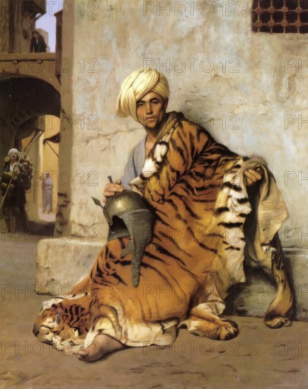 Saracen Fur Trader with a Tiger Skin, Painting by Jean-Leon Gerome, Historical, digitally restored