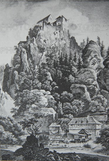Castle Rabeneck, high medieval noble castle, above the valley of the Wiesent in Franconian