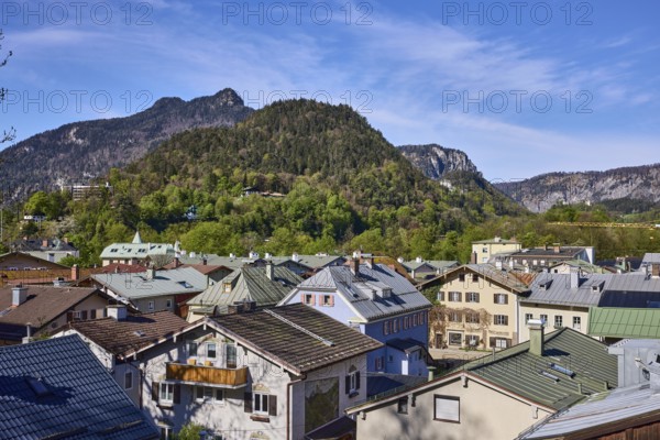 Long shot, historic old town, bird's eye view, mountain landscape, landscape photography,