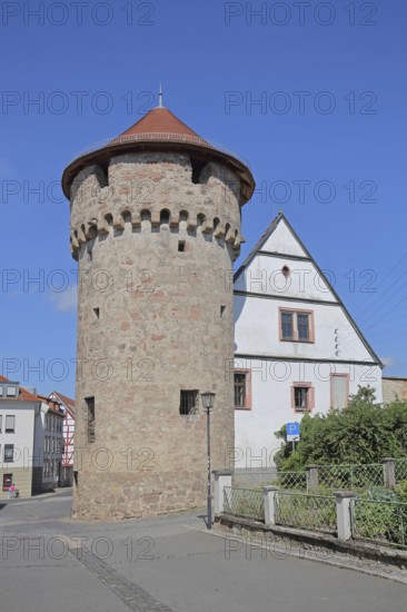 Historic powder defence tower, defence tower of the former town fortifications, Schmalkalden,