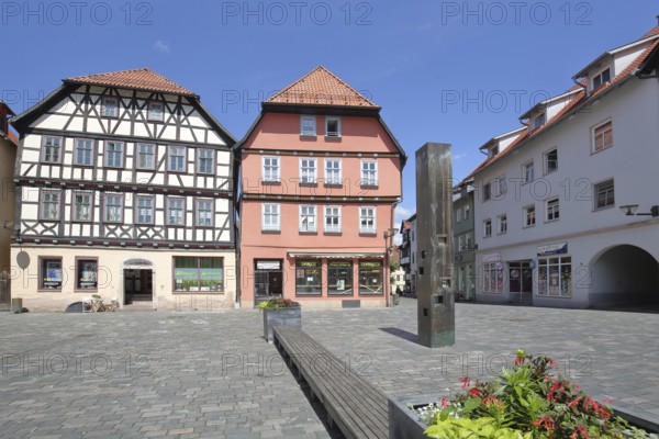 Half-timbered houses and meteorological weather station, weather pillar, measuring station, empty
