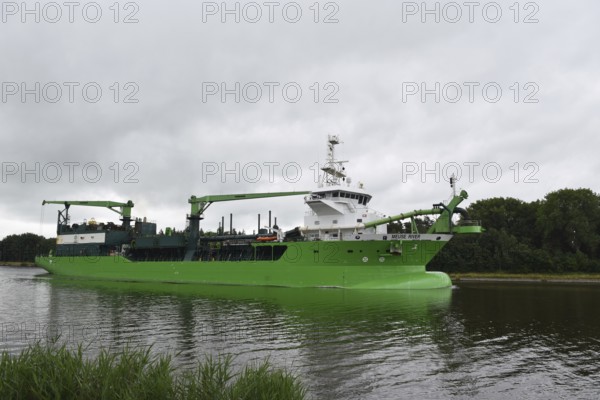 Dredger, suction hopper dredger, MEUSE RIVER sailing in the Kiel Canal, Kiel Canal, Kiel Canal,