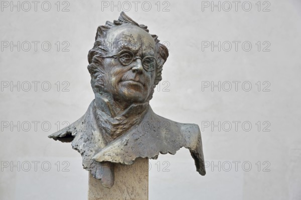 Monument to merchant, publicist and publisher Carl Joseph Meyer, bust, head, sculpture, detail,