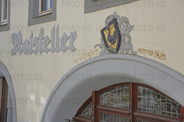 Council cellar with inscription and town coat of arms, year, anno, 1426, window, town hall, market