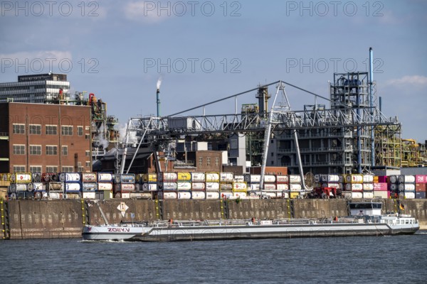 Scenery of Chempark Leverkusen, Bayer Leverkusen, chemical park, chemical plant, river Rhine, cargo