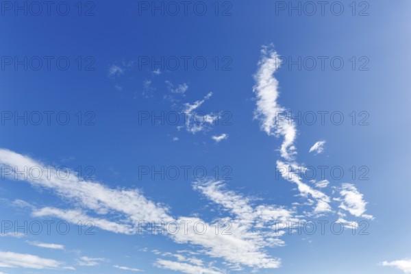 Cirrus, blue sky, sunbeams, format-filling, Hellnar, Snæfellsnes Peninsula, Snaefellsnes, West