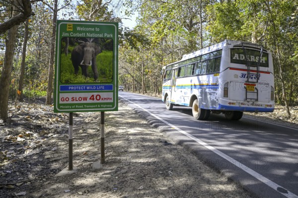 Sign Welcome to Jim Corbett National Park, Corbett National Park, near Ramnagar, Uttarakhand State,