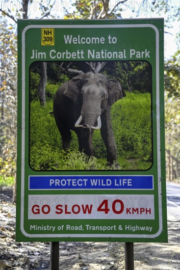 Sign Welcome to Jim Corbett National Park, Corbett National Park, near Ramnagar, Uttarakhand State,