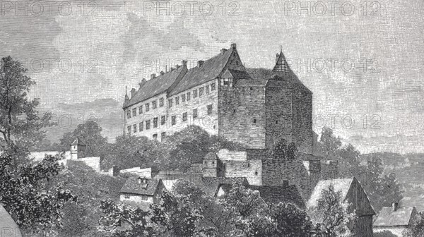 The Cadolzburg in 1880, northern view, district of Fürth, Middle Franconia, Bavaria, Germany,
