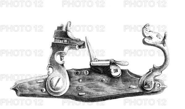 Vauban Castle, a combination of flint and matchlock, 1692, from the book The British Army, 1868,