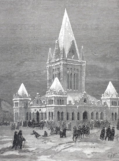 The Ice Palace in Montreal, 1880, Winter in Canada, Historical, digitally restored reproduction