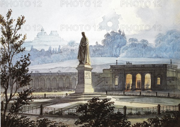 Castle square with arcades, evening, 1860, Coburg, Upper Franconia, Bavaria, Germany, Historical,