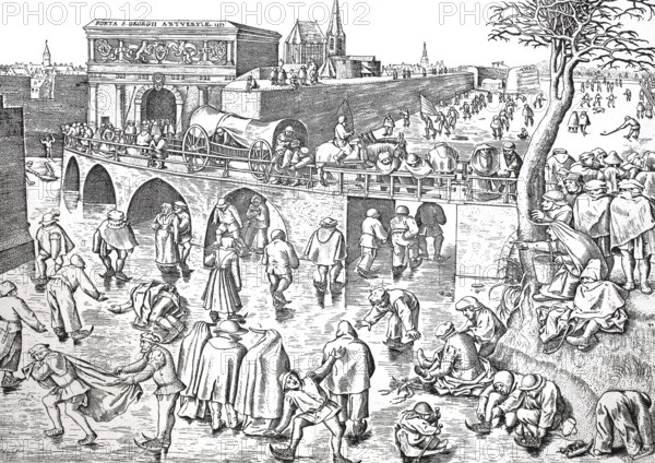 Ice skating, Ice skating in the 16th century, Antwerp, Belgium, Historical, Digitally restored