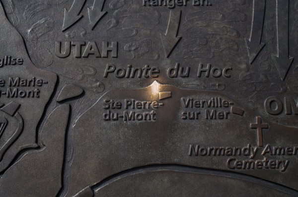 Site plan, relief, map, visitor information, Pointe du Hoc, memorial site, memorial for US Ranger,