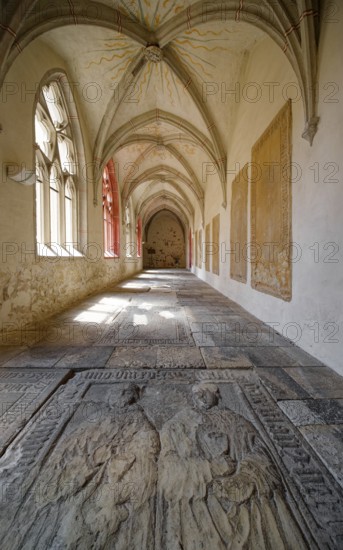 Cloister with tomb slab, St Peter and Paul Cathedral, interior view, Museum Zeitzer Schloss