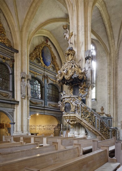 St Peter and Paul Cathedral, interior with pulpit and royal box, Museum Zeitzer Schloss Moritzburg,