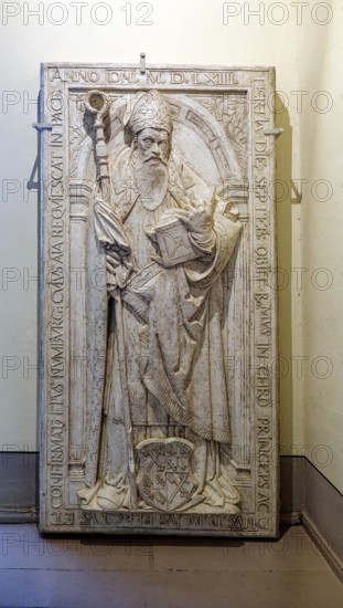 Historic tomb slab with the figure of a bishop, Museum Zeitzer Schloss Moritzburg, early baroque