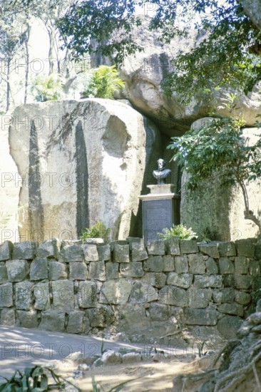 Monument bust to Luís Vaz de Camões died 1580, grotto of Jardim De Luis De Camoes garden, Macau,