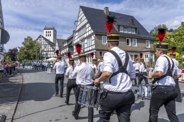 Shooting festival in Bad Fredeburg, in the Sauerland region, marching of the shooting companies in