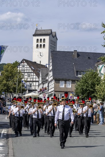 Shooting festival in Bad Fredeburg, in the Sauerland region, marching of the shooting companies in