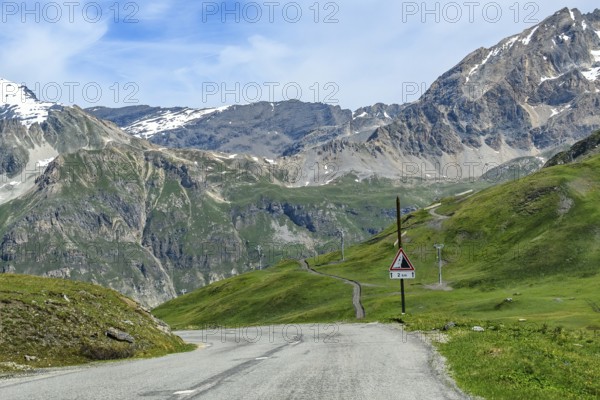 Northern pass road Mountain road from Col de l'Iseran Alpine pass to Val d'Isere Val-d'isere above