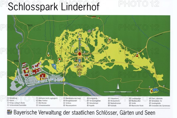 Map of Linderhof Palace Park, UNESCO World Heritage Site, Ettal, Unterammergau,