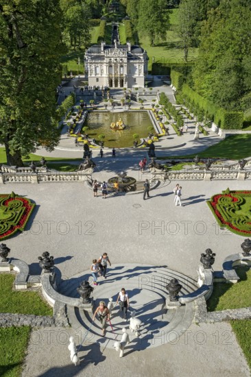 Terraced garden with pool, water basin in the park of Linderhof Palace, Neo Rococo, UNESCO World