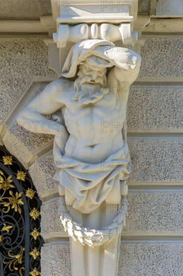 Atlant on the façade of the south side of Linderhof Castle, Neo Rococo, UNESCO World Heritage Site,