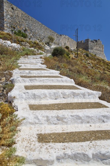 Stone steps leading to the castle on the hill, Pandeli Castle, Castle, Leros Fortress, St John's