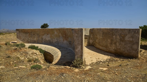 Abandoned concrete walls in dry environment, Lost Place, Air Defence Position, Aerophone, Parabolic