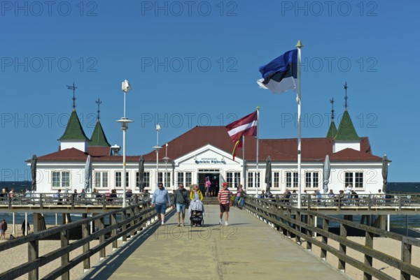 Restaurant on the historic pier in the Baltic seaside resort of Ahlbeck, Usedom Island,