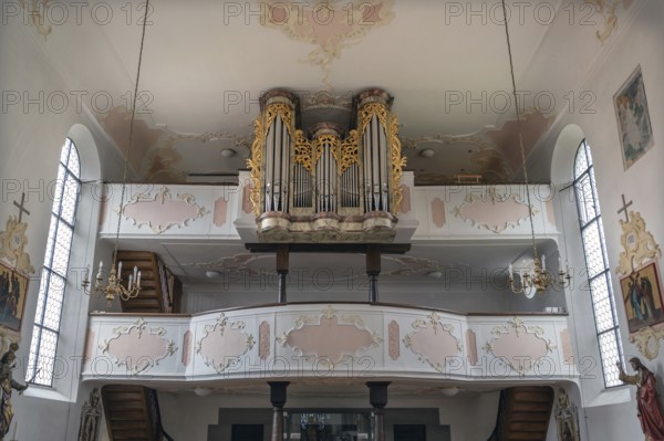 Organ loft of the parish church of St Martin, Sipplingen, Baden-Württemberg, Germany