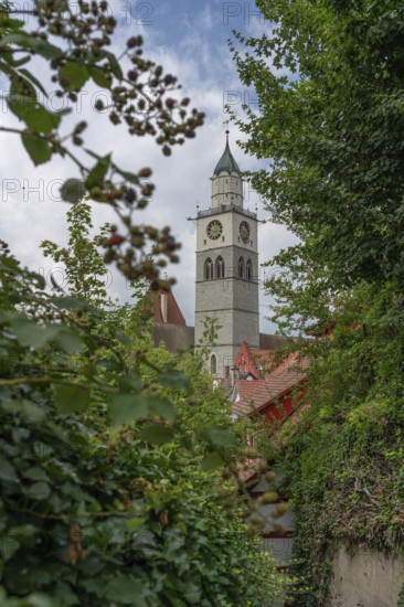 Tower of Überlingen Minster, St Nicholas, built in 1350 and 1576 in the late Gothic style,