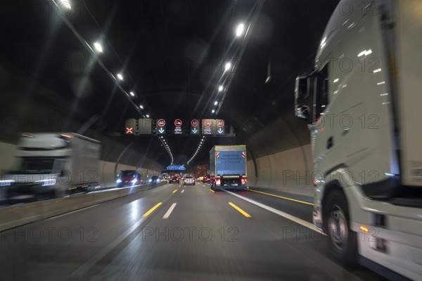Traffic in the Engelberg Tunnel on the A 81 motorway, Baden-Württemberg, Germany