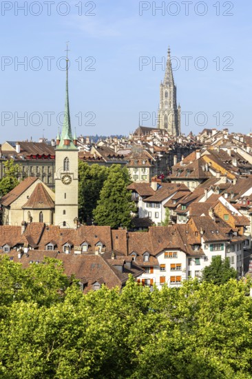 Bern city centre with Bern Minster church in Bern, Switzerland
