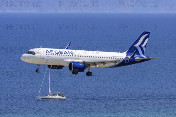 An Airbus A320neo aircraft of Aegean Airlines with the registration SX-NEM at Rhodes Airport,