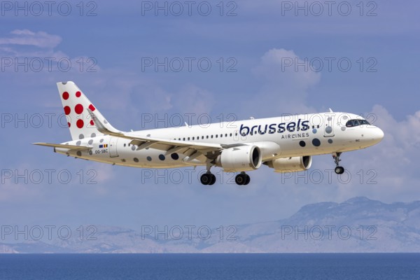 A Brussels Airlines Airbus A320neo aircraft with the registration number OO-SBC at Rhodes Airport,